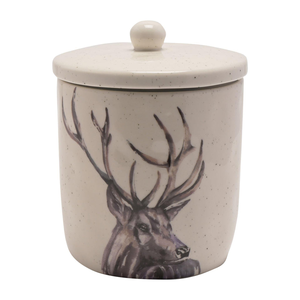 Ceramic storage canister with stag illustration designed by Meg Hawkins