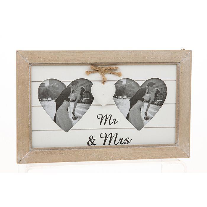 Mr & Mrs Shabby Chich style photo frame with double heart appertures