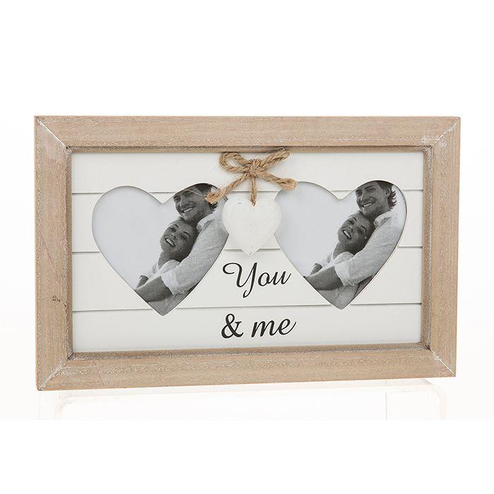 You and Me double heart apperture was effect photo frame freestanding