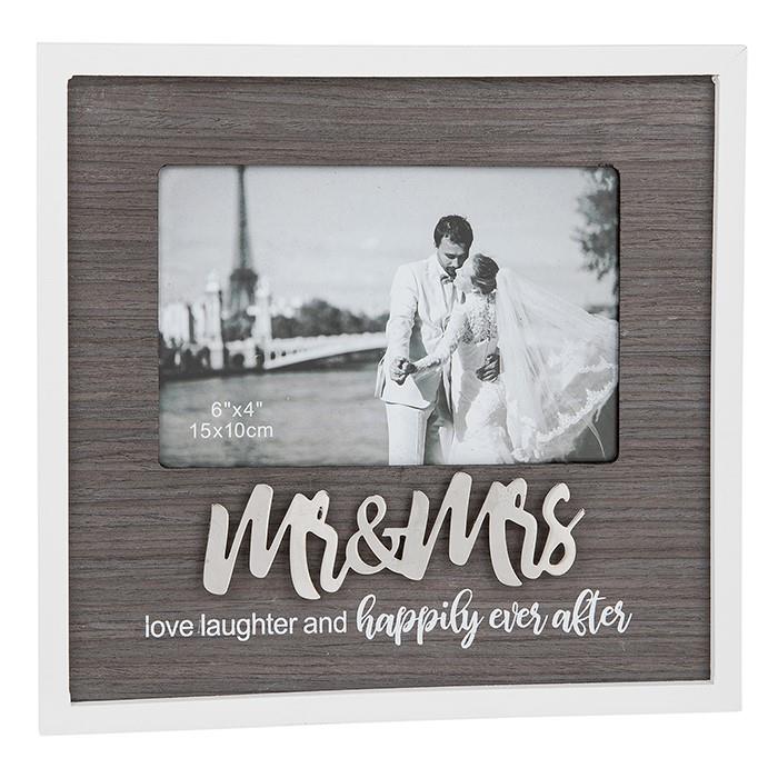 Mrs & Mrs love laughter and happily ever after script style photo frame