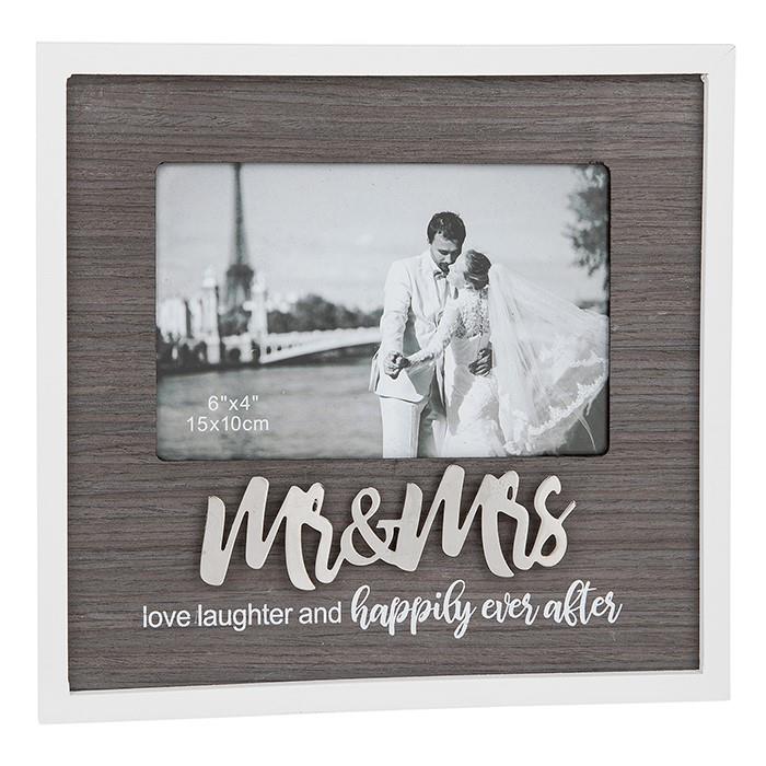 Mrs & Mrs love laughter and happily ever after script style photo frame 