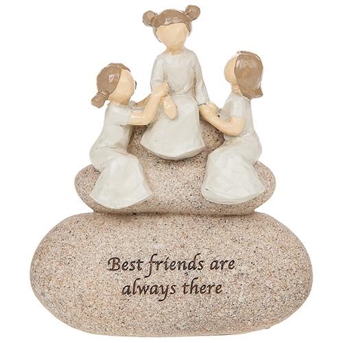 Best Friends are always there sentiment stones figurine showing 3 friends sat on stones