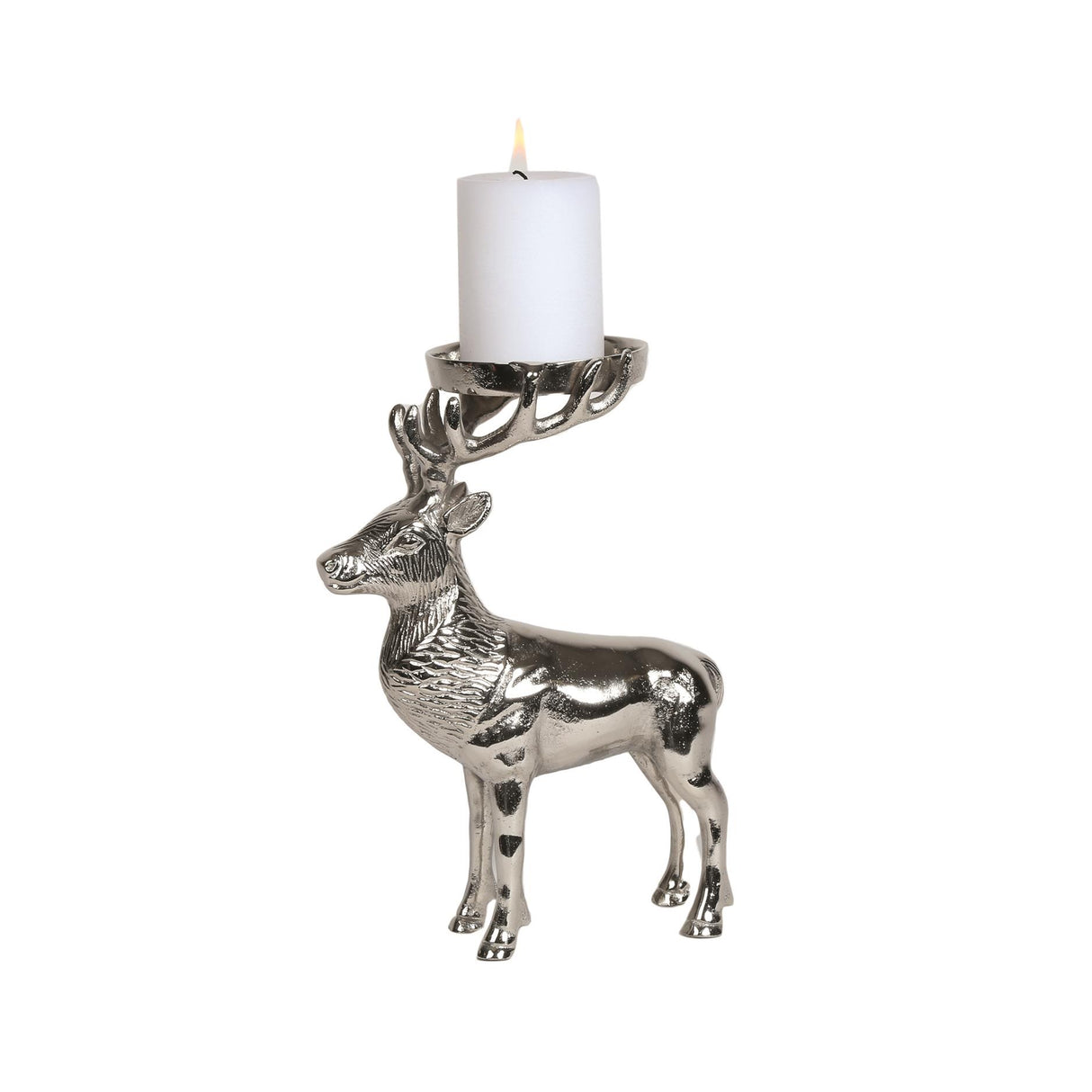 Christmas Pillar Candle Holder - Silver Reindeer