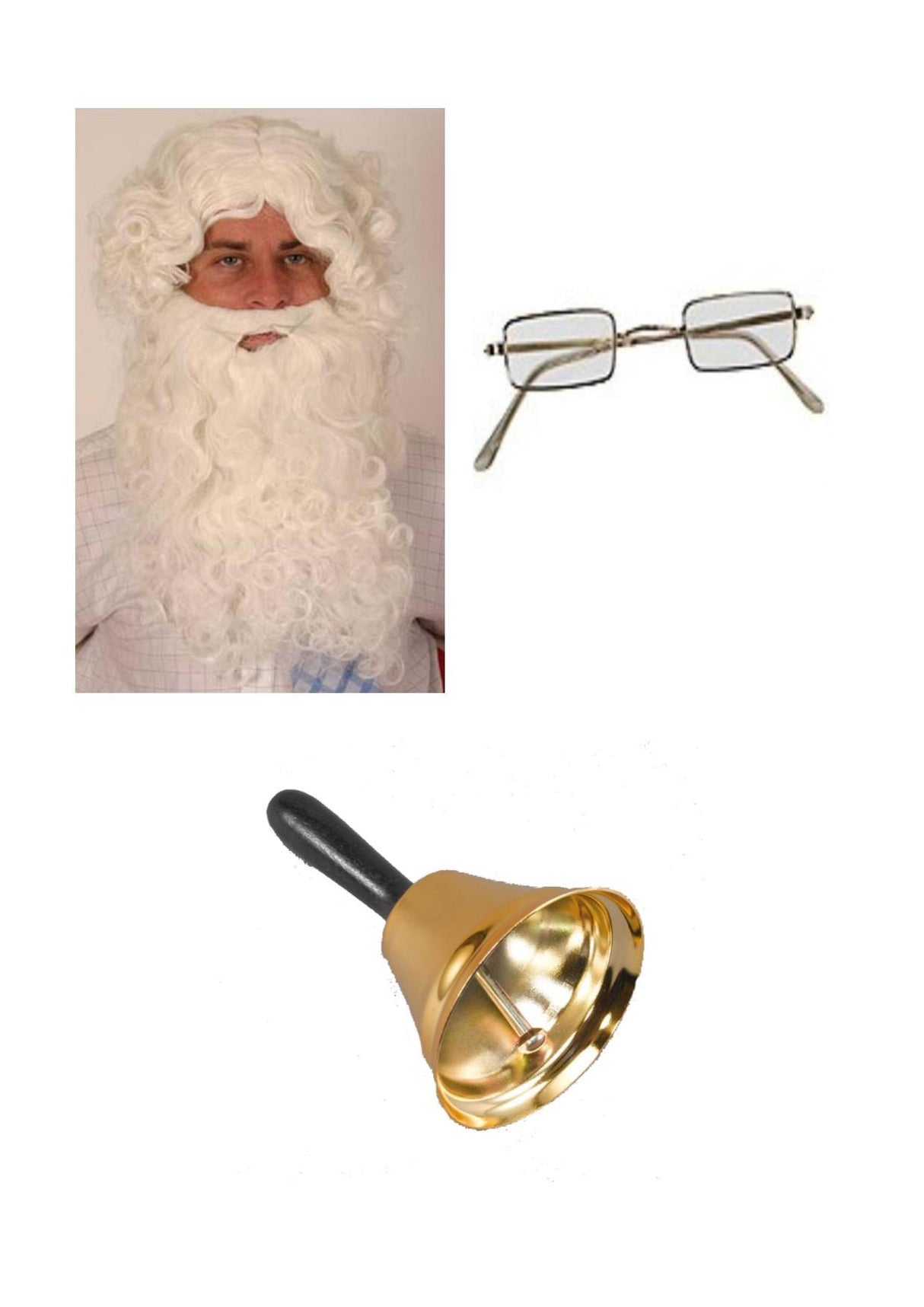 Santa Costume Accessory Set - Wig Beard Glasses & Bell