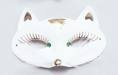 Cat Eye Mask With Whiskers & Eyelash Trim (White)