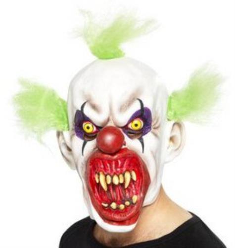 Horror Clown Latex Overhead Mask With Green Hair