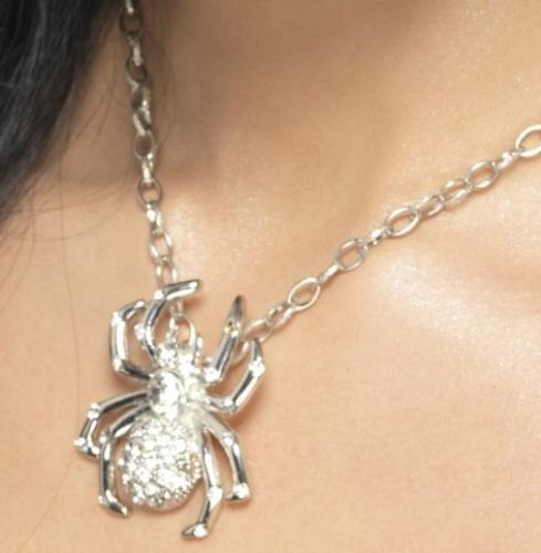 Spider Rhinestone Necklace (Silver)