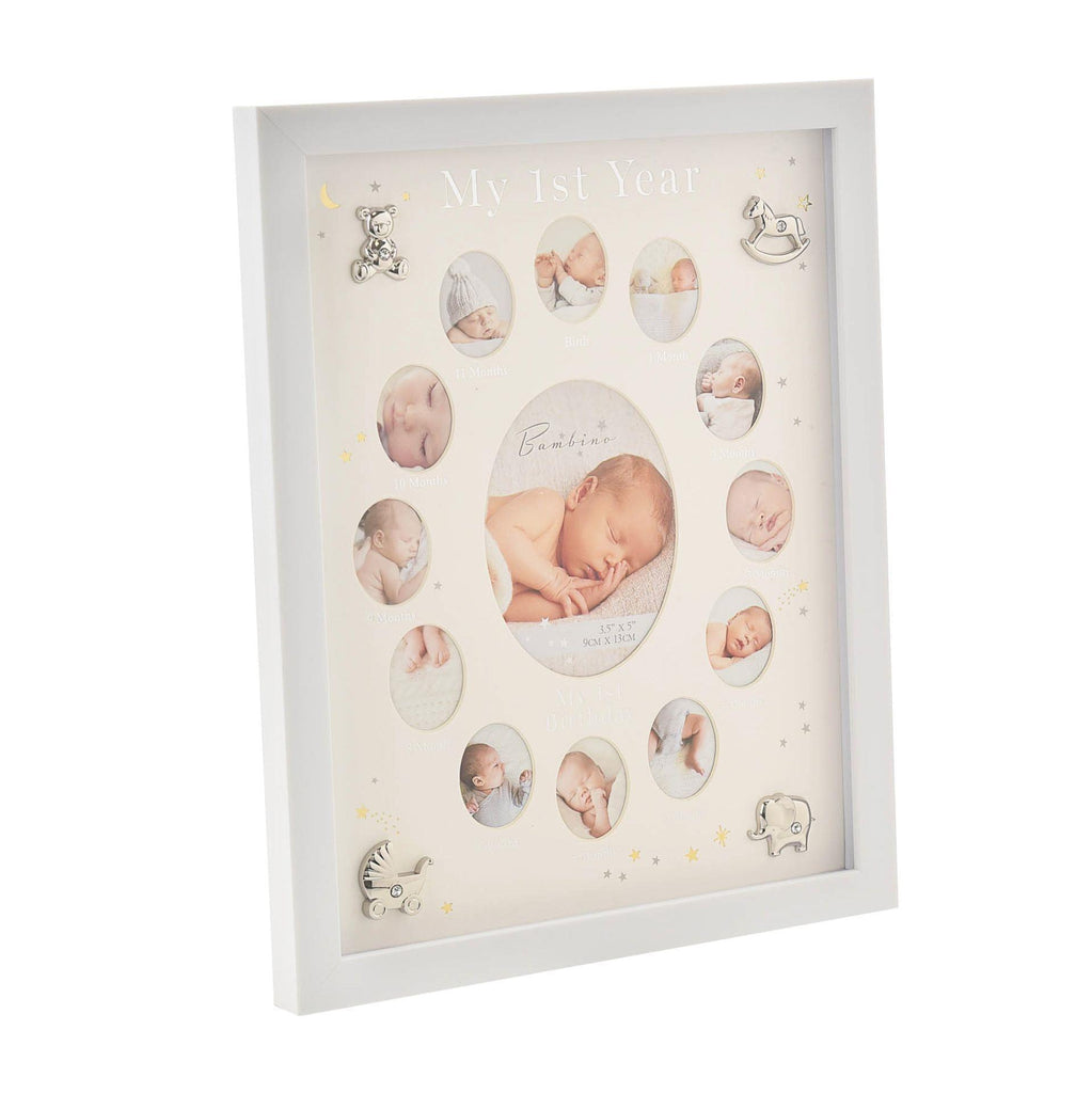 Bambino Baby My 1st Year Collage Photo Frame with Silver Icons - Crusader Gifts