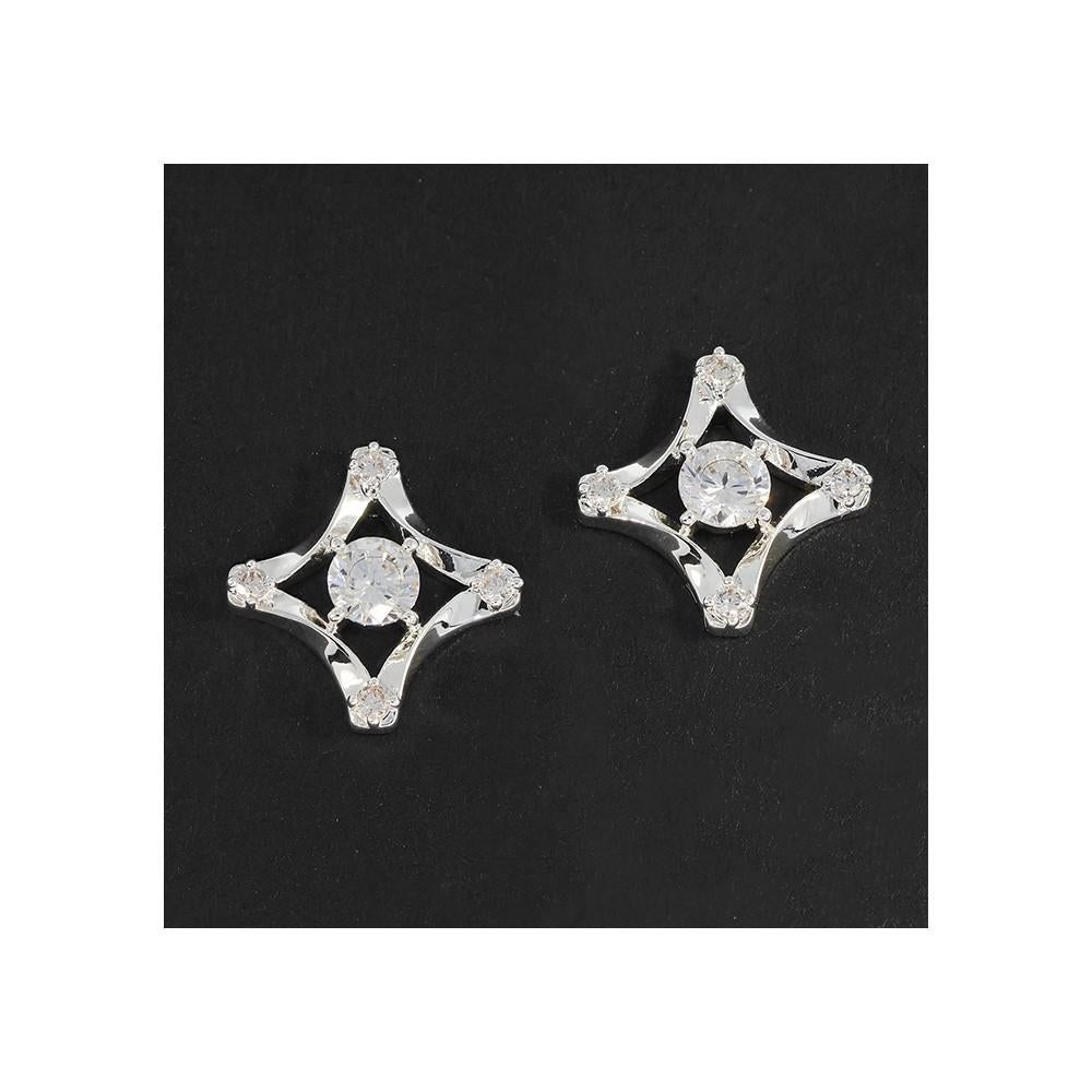 Equilibrium Silver Plated Earrings - Elegant Diamond Shape Stud