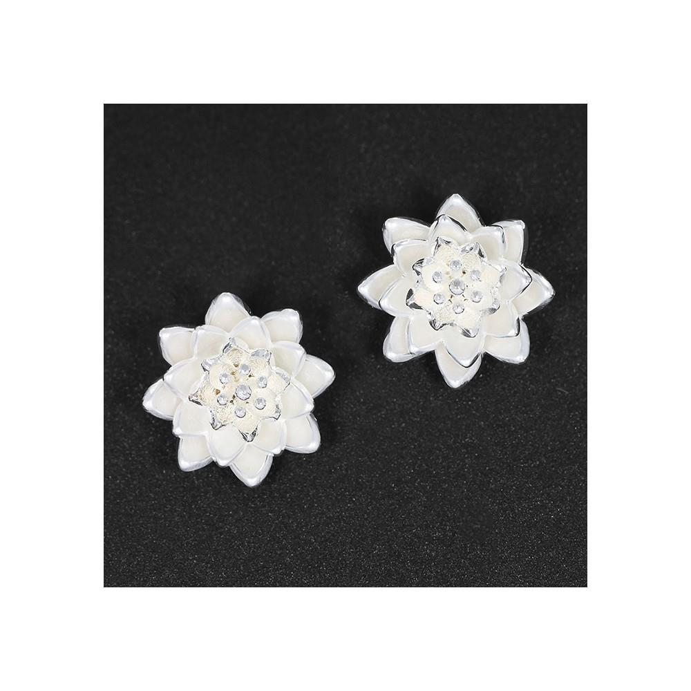 Equilibrium Silver Plated Earrings - Silver Ice Lotus Flower Stud