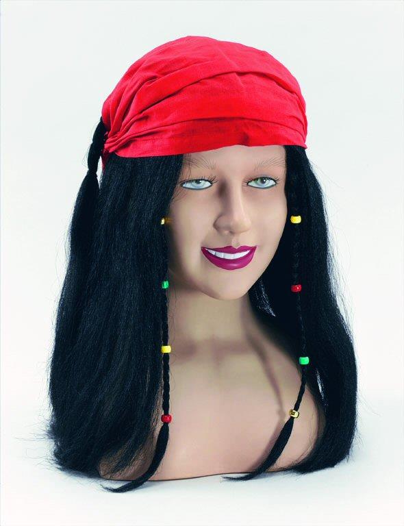 Pirate Wig With Beads & Headscarf