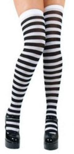 Thigh High Socks Stockings (Black & White Striped)