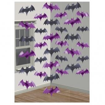 Hanging Bats Halloween Party Room Decoration - Black & Purple