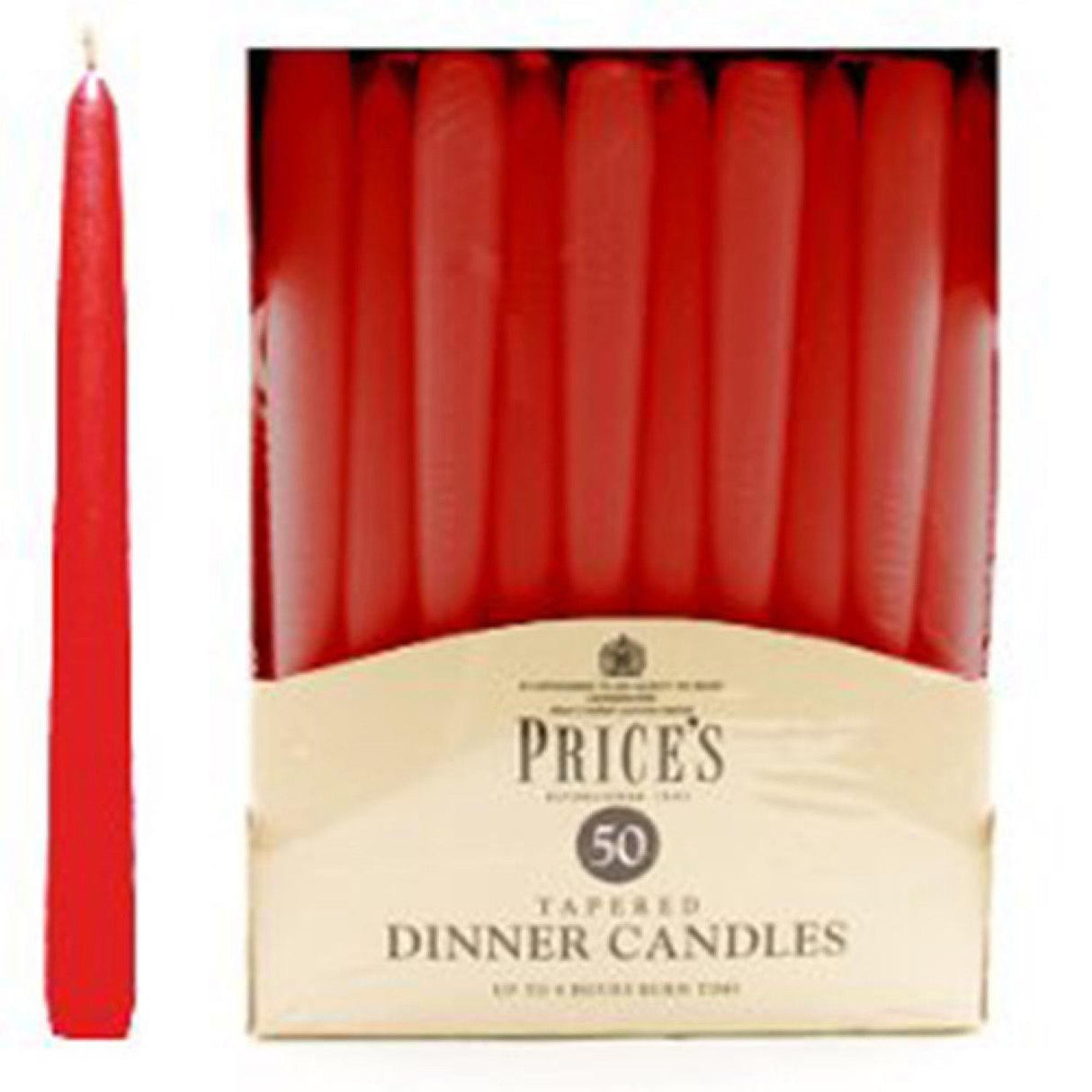 Price`s Tapered Dinner Candle Pack of 50 - Red