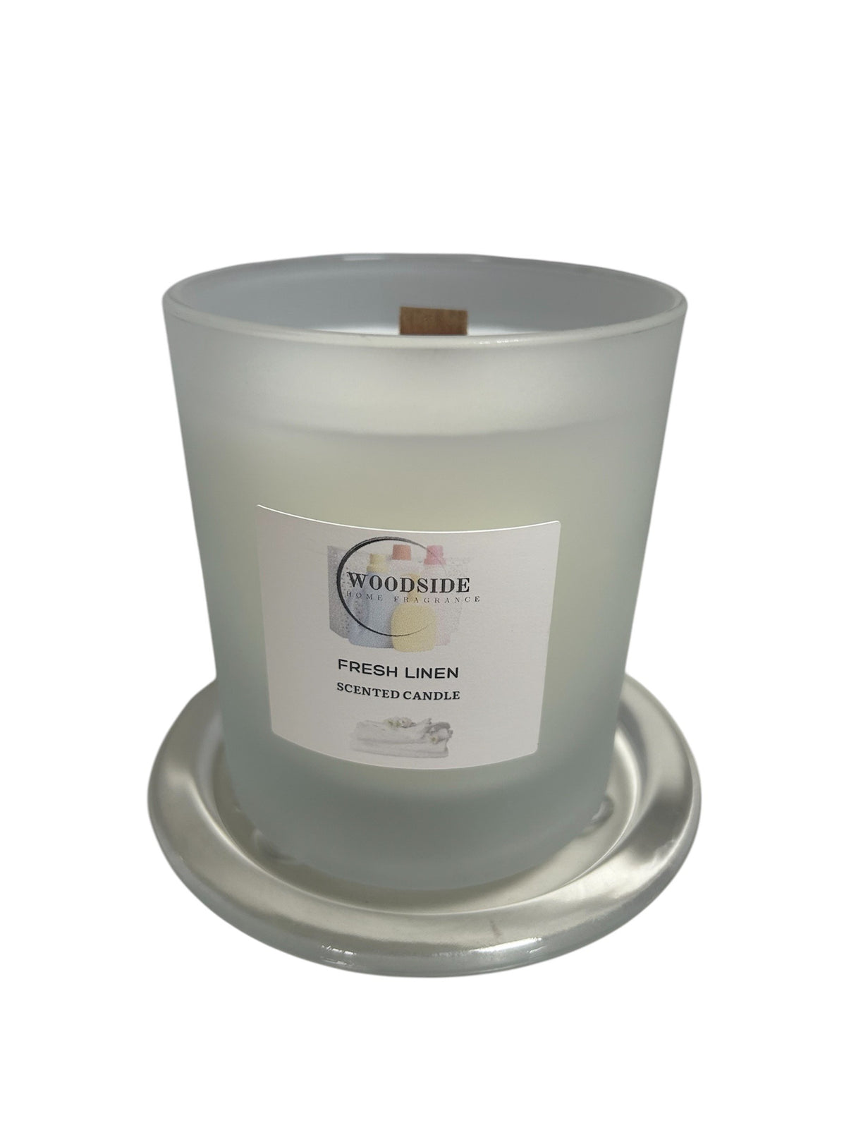 Woodside Home Fragrance Wooden Wick Glass Scented Candle fresh linen