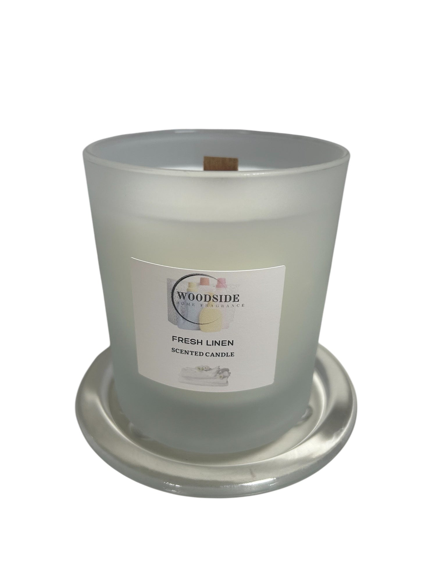 Woodside Home Fragrance Wooden Wick Glass Scented Candle fresh linen