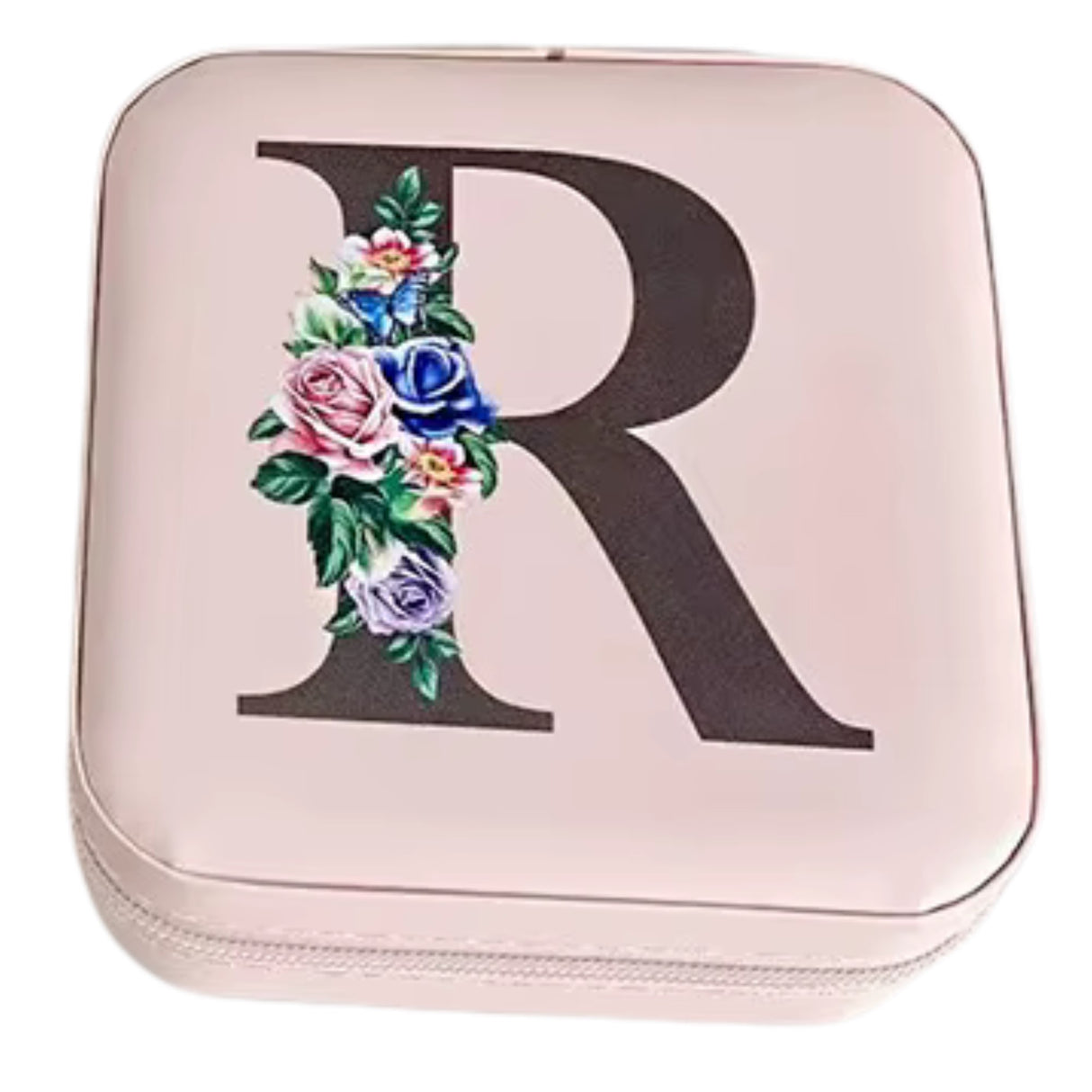 Krystina's Collection Pink Travel Jewellery Box with Floral Initial - Various Letters