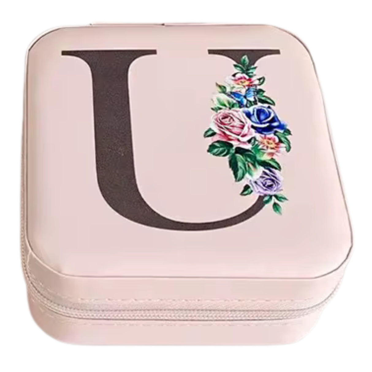 Krystina's Collection Pink Travel Jewellery Box with Floral Initial - Various Letters
