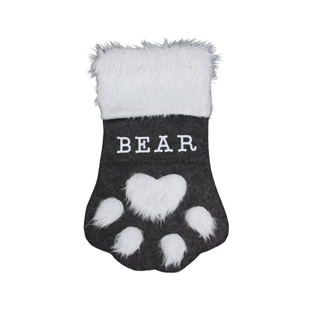 Woodside Home Living Pet Paw Christmas Stockings Personalised - grey