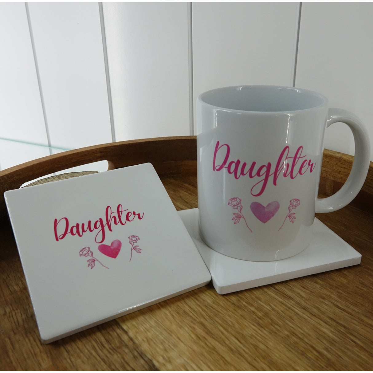 Heart & Flowers Mug & Coaster Sets - Pink