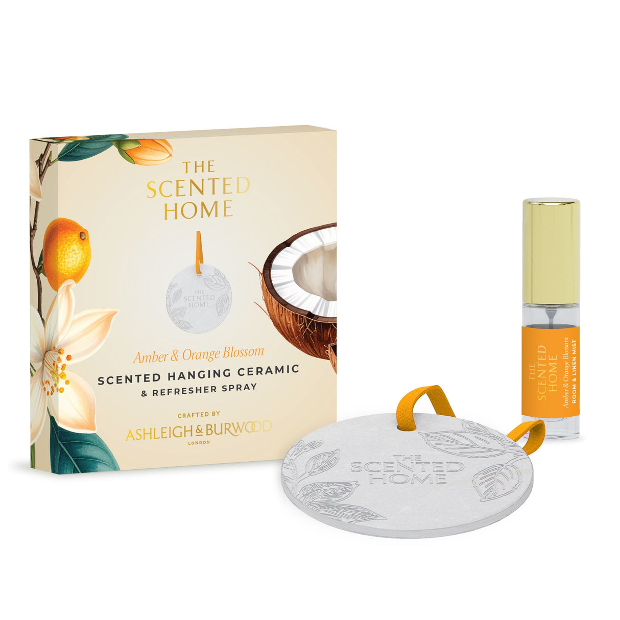 Ashleigh & Burwood New Scented Home Hanging Ceramic & Refresher Spray - Amber & Orange Blossom
