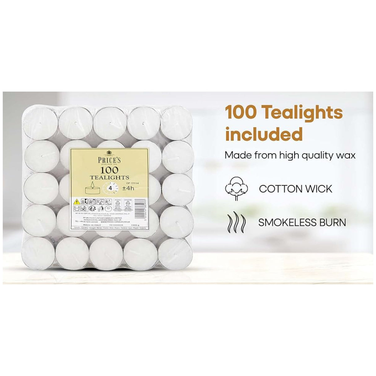 Price's White Tea Lights Pack of 100