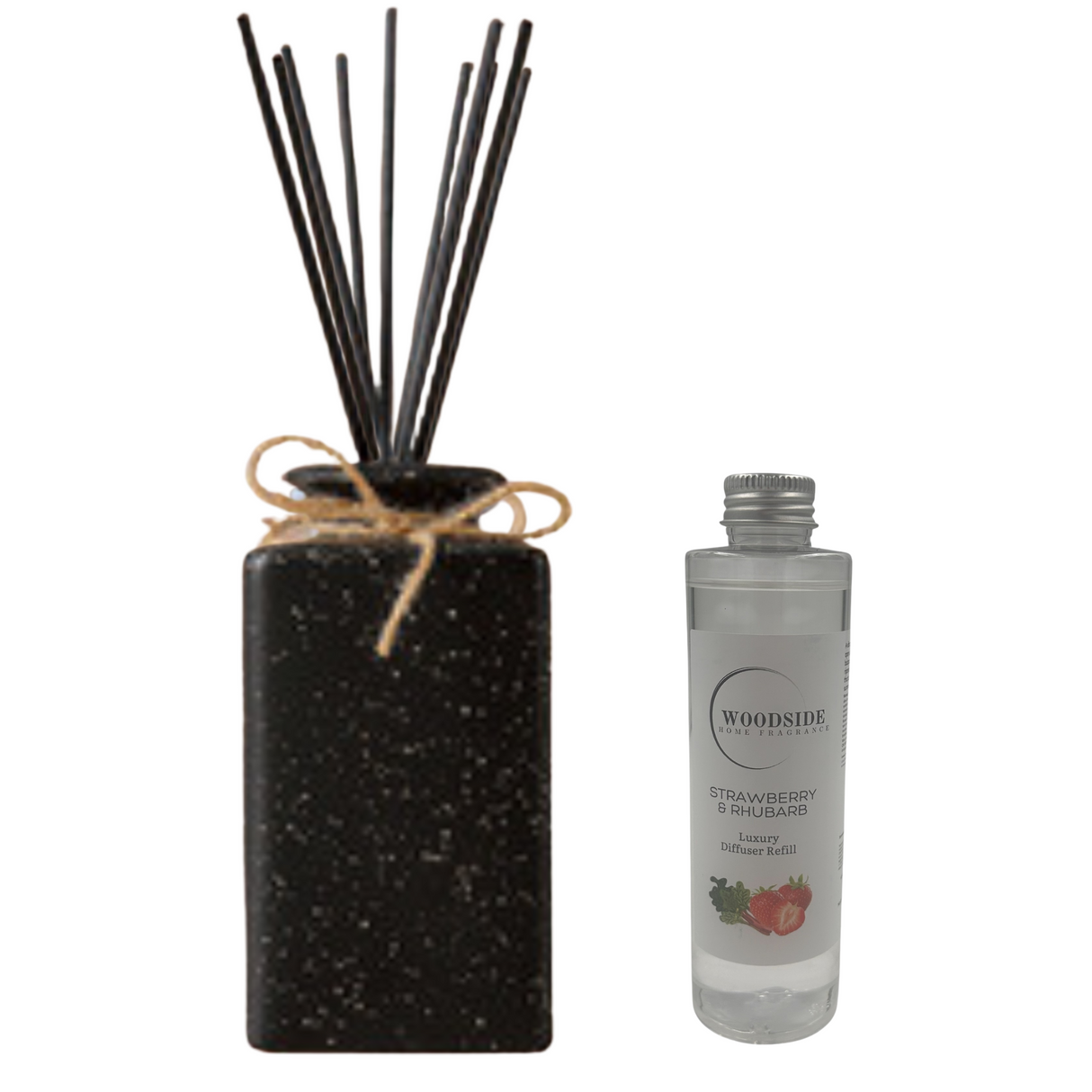 Woodside Pastel Black Ceramic Reed Diffuser Vase with Woodside Luxury Refill strawberry and rhubarb