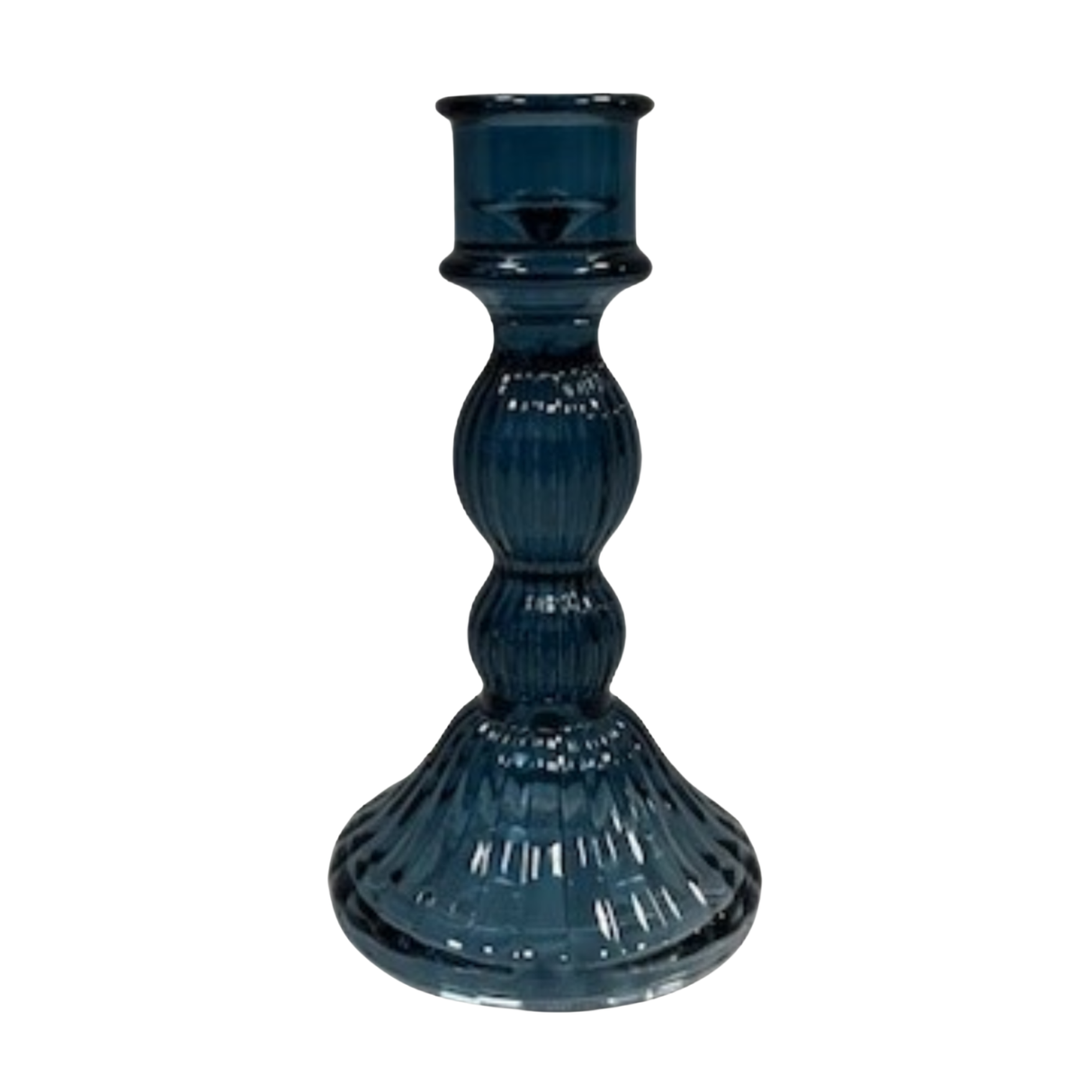 Blue Ribbed Glass Dinner Candle Holders - Various Sets