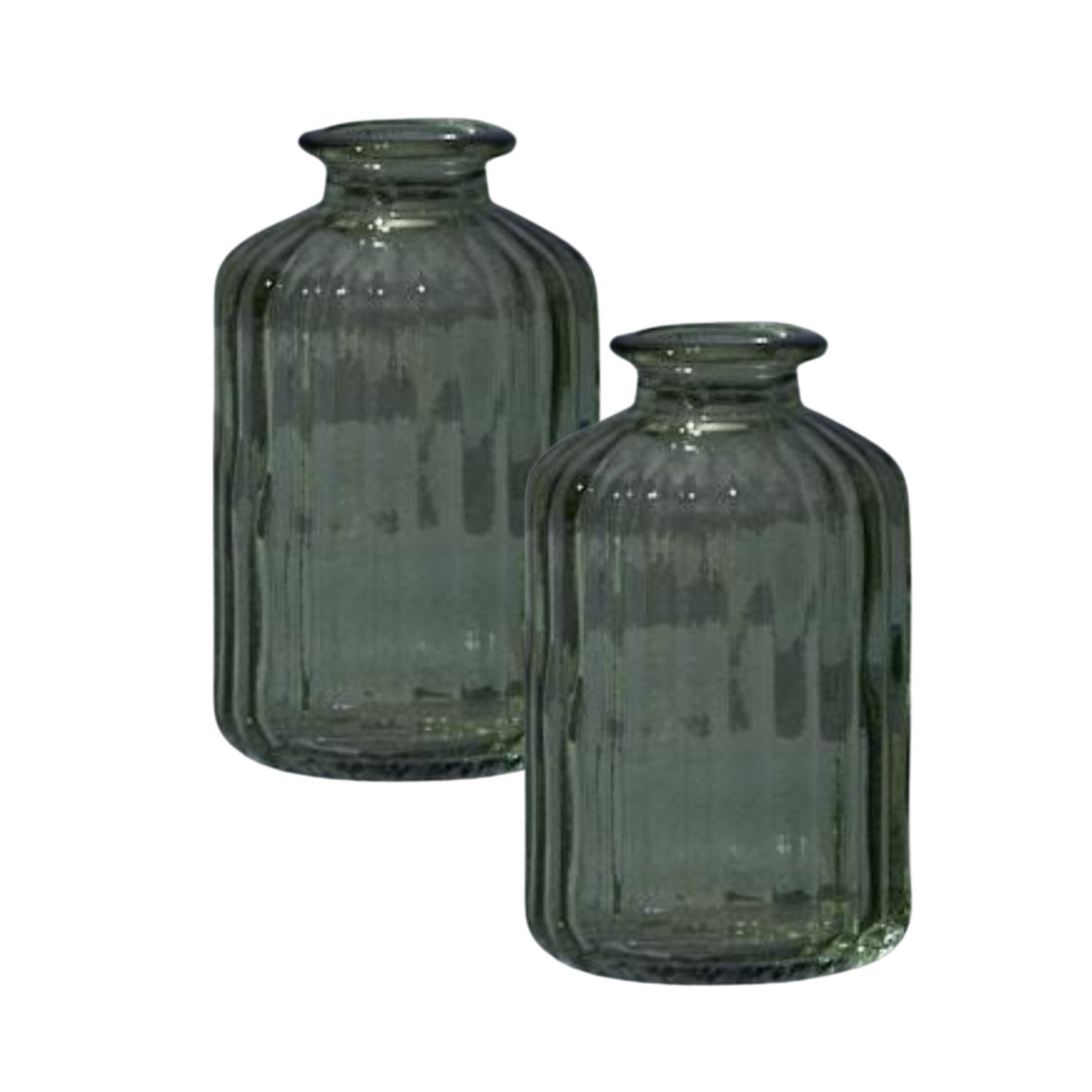Satchville Ribbed Glass Bottle Vases 10cm - Vintage Green Set of 2