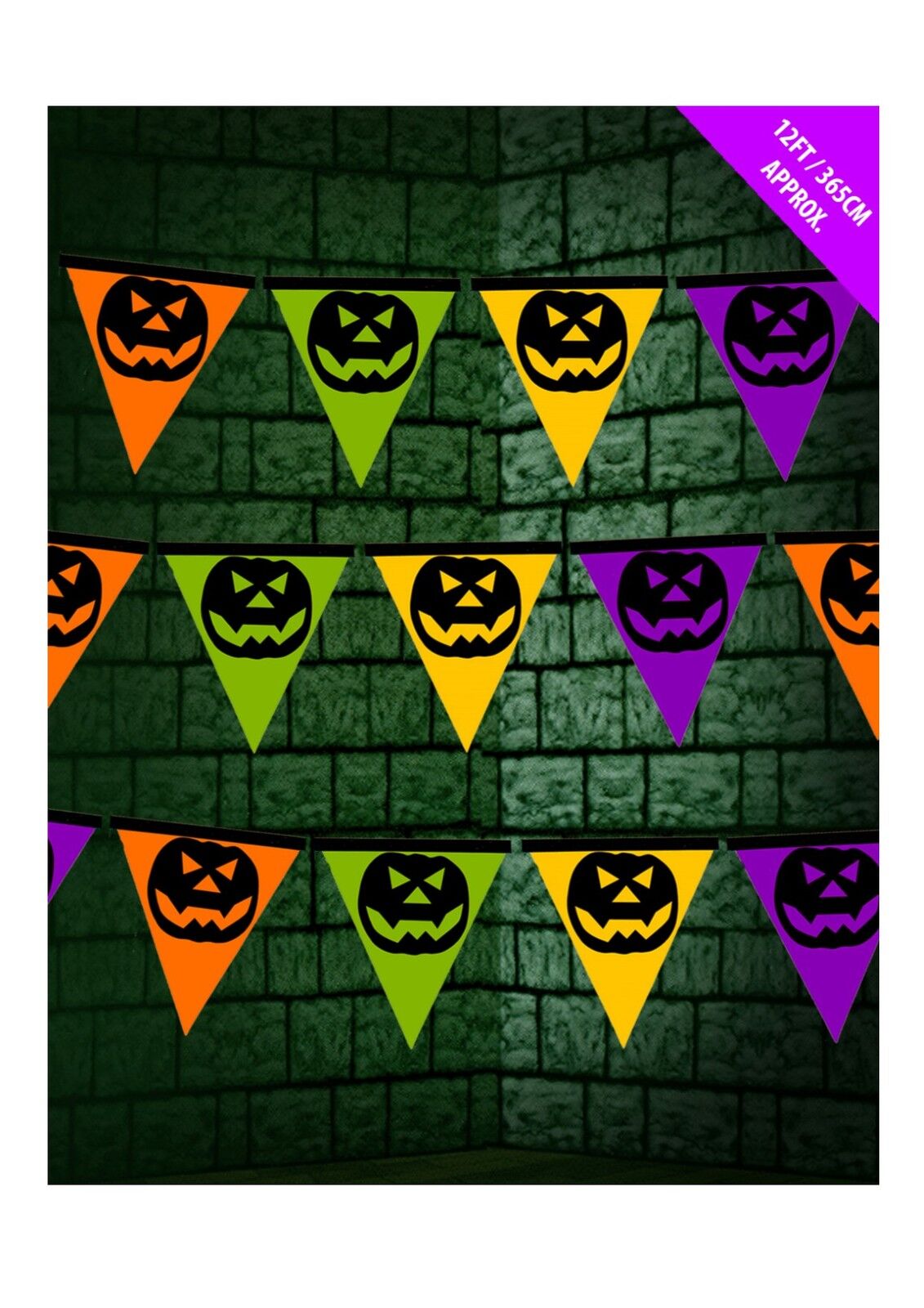 Pumpkin Pennant Bunting 2 Pack (Multi Coloured) Halloween Room Decoration