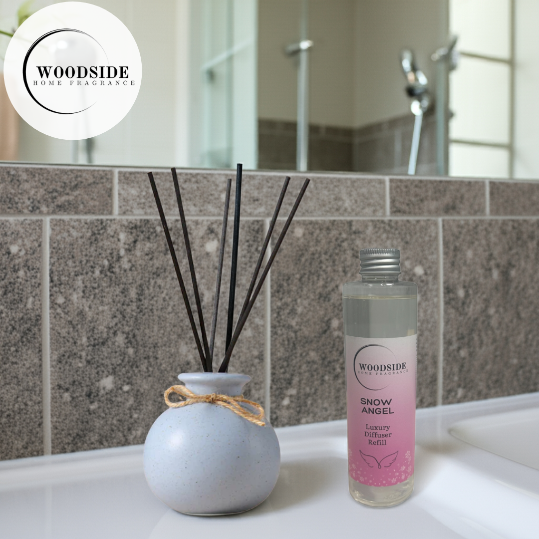 Woodside Round Blue Pastel Ceramic Reed Diffuser Vase with Woodside Luxury Refill