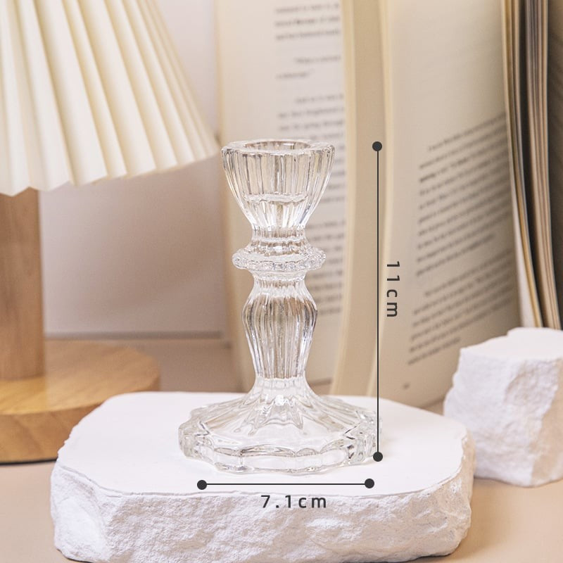 Glass Dinner Candle Holder Ribbed Design - Various Sizes