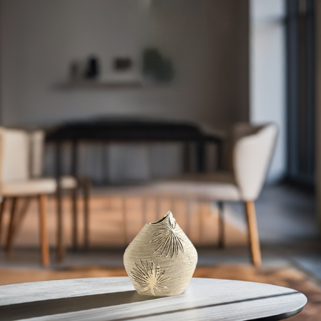 Modern Silver Vase with Decorative Leaf Pattern H17.7cm