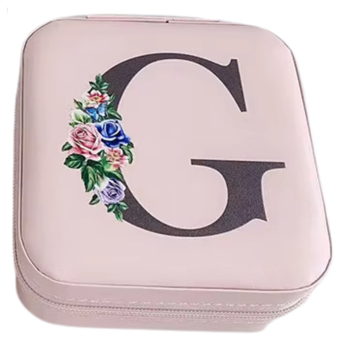 Krystina's Collection Pink Travel Jewellery Box with Floral Initial - Various Letters