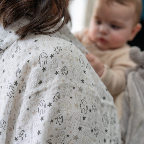 Ziggle Baby Large Muslin Square - Grey Elephant