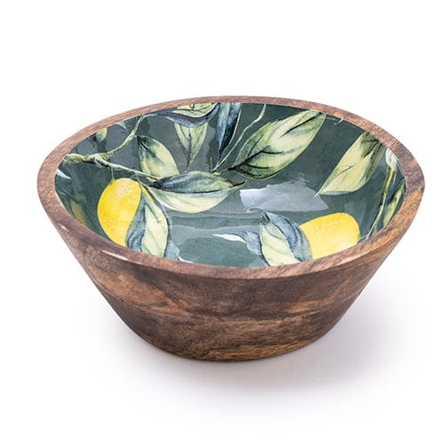 lemons and leaves mango wood bowl 20cm