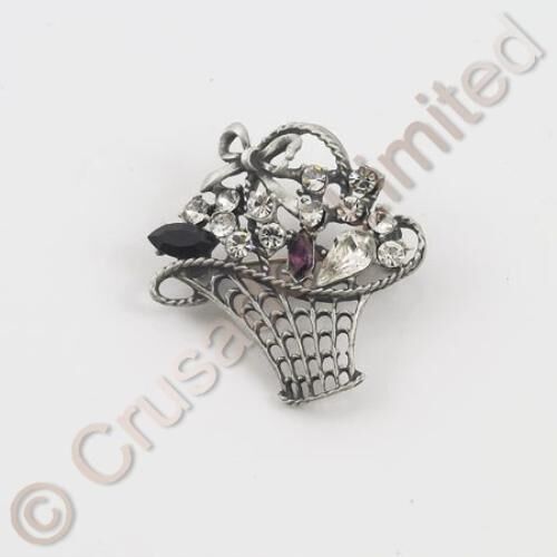 English Pewter Brooch - Ladies Flower Basket