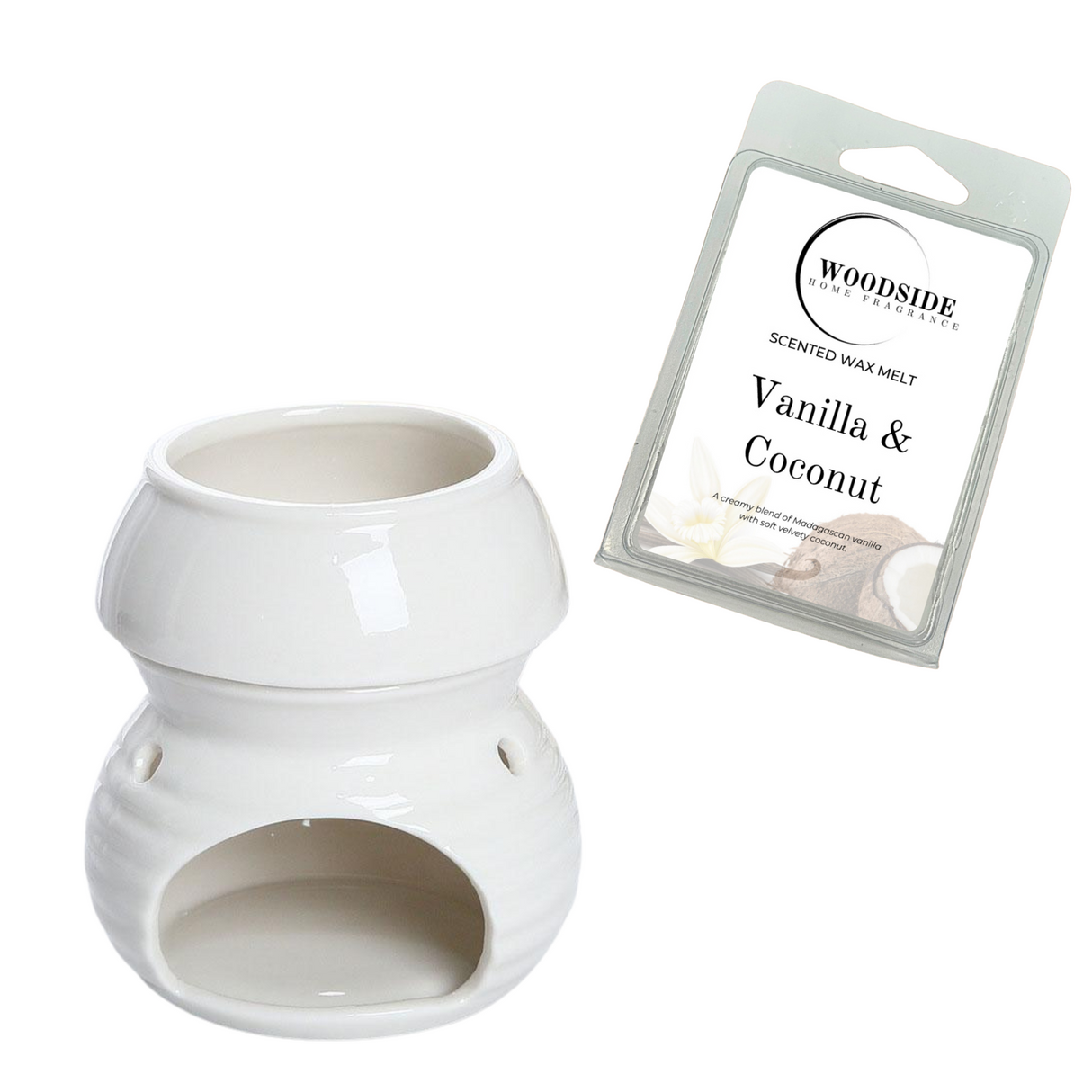 Woodside Home Living - Wax Melt Burner Crusader Exclusive - White, vanilla and coconut