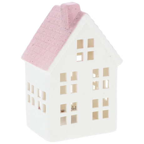 China White Christmas LED Light-Up Small House - Pink