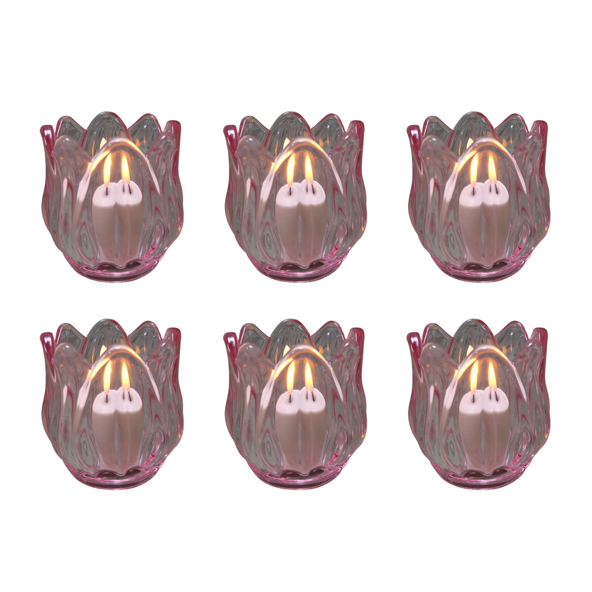 Glass Tulip Flower Candle Holders - Light Pink Set of 6