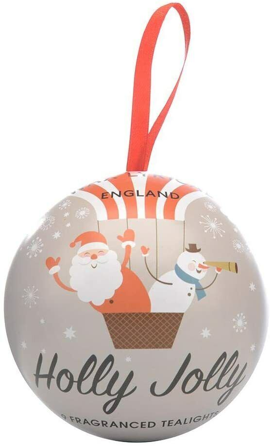 Wax Lyrical Christmas Bauble Filled with 9 Tea Light Candles holly jolly