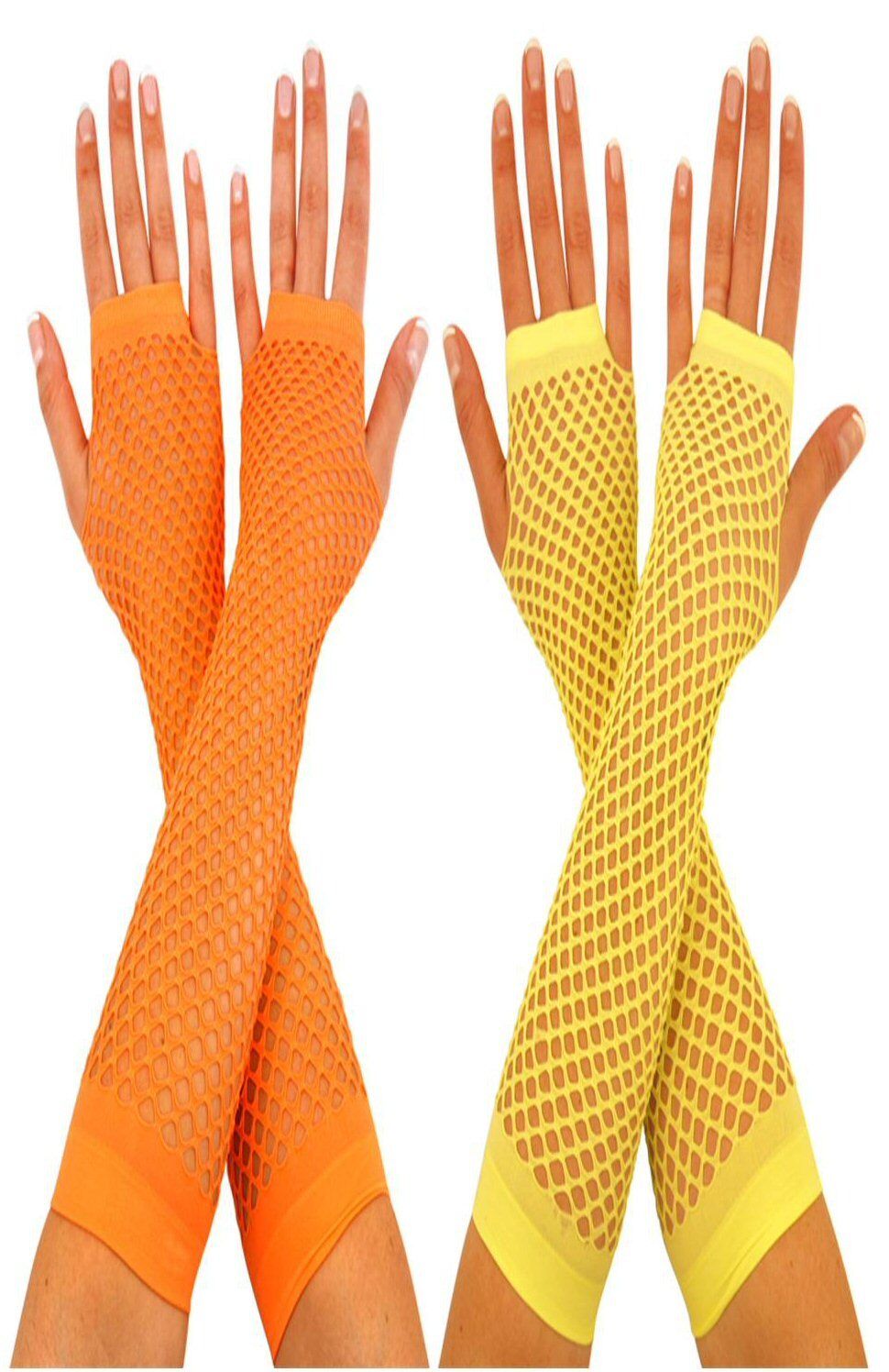 1980's 80's Neon Long Fishnet Fingerless Gloves Fancy Dress Accessory