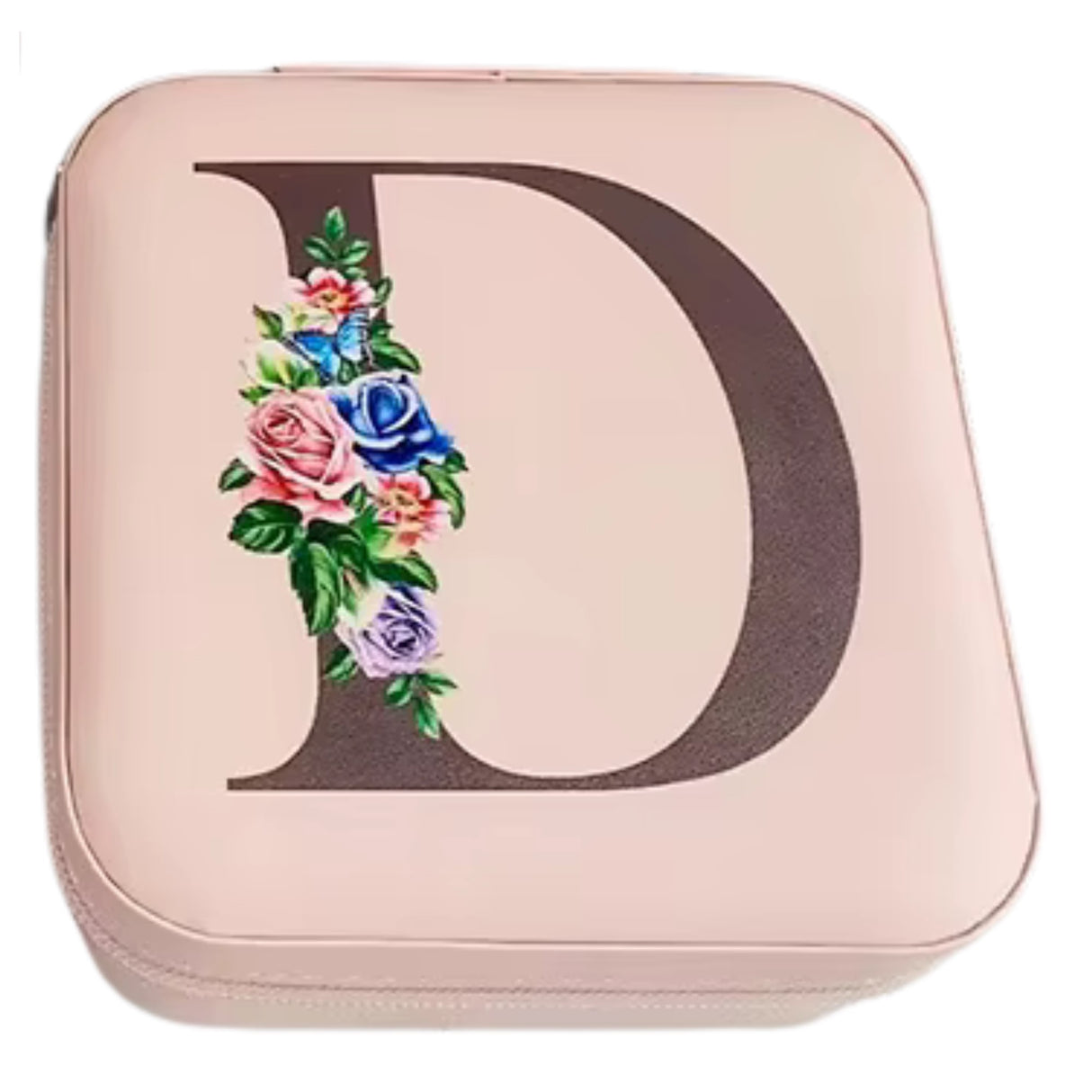 Krystina's Collection Pink Travel Jewellery Box with Floral Initial - Various Letters