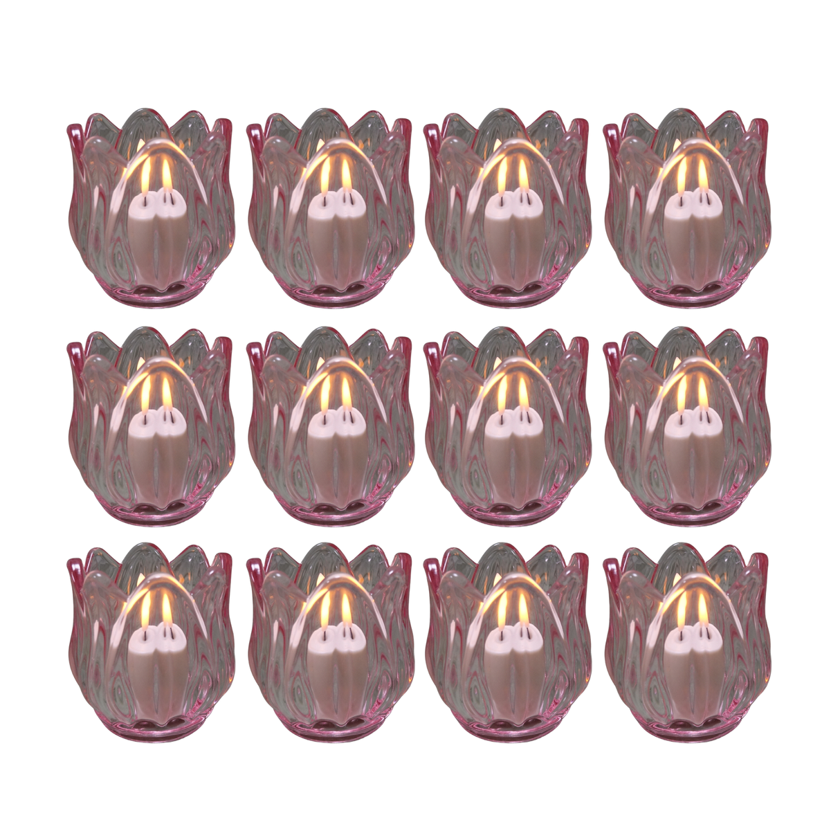 Glass Tulip Flower Candle Holders - Light Pink Set of 12