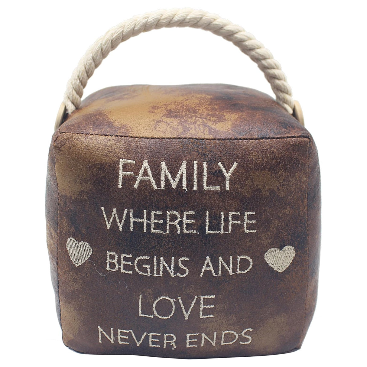 Brown Faux Leather Doorstop - Family