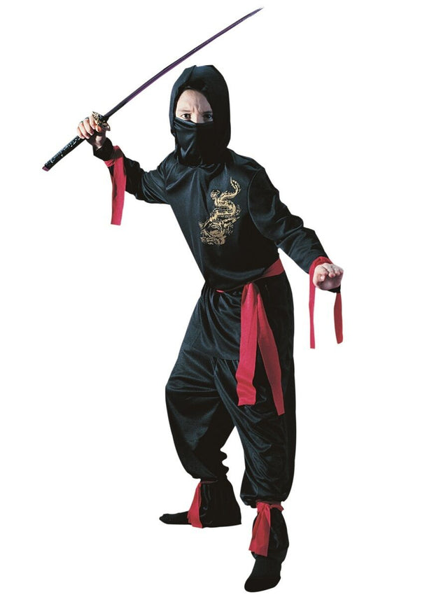 Childs Black Ninja Halloween Fancy Dress Outfit Costume Ages 6 - 12