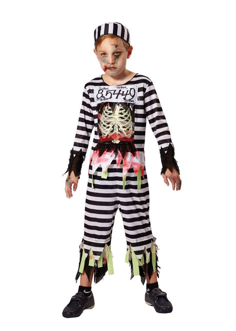 Childs Skeleton Prisoner Halloween Fancy Dress Costume Age 5 - 9