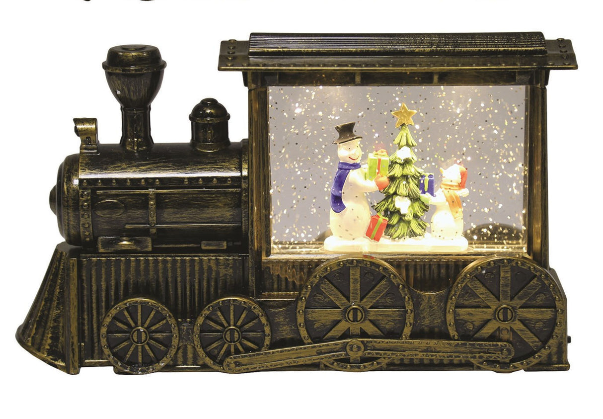 christmas decoration - LED train water spinner with glitter snowman scene