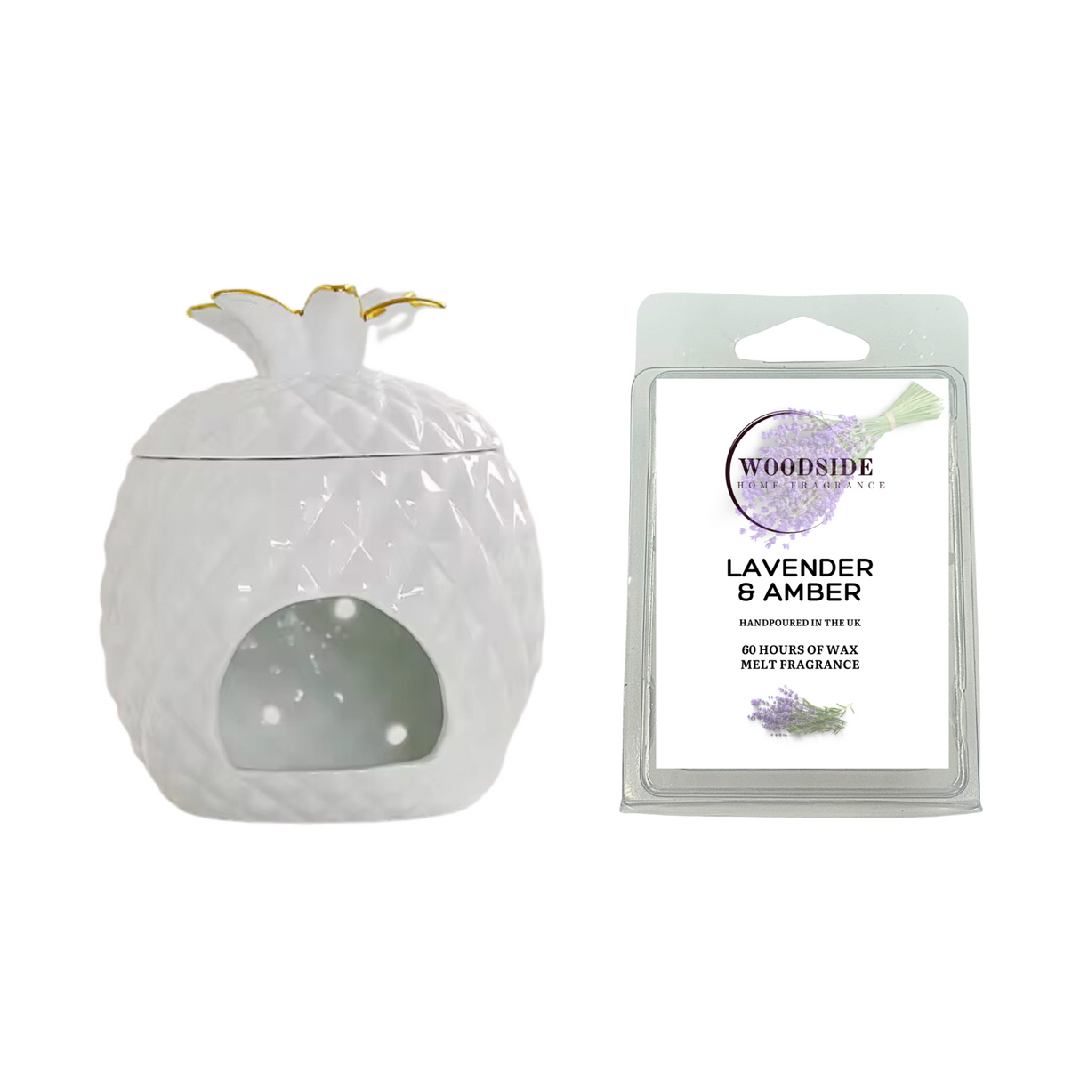 Woodside Home Living Pineapple Design Tealight Burner With Free Wax Melt, lavender and amber