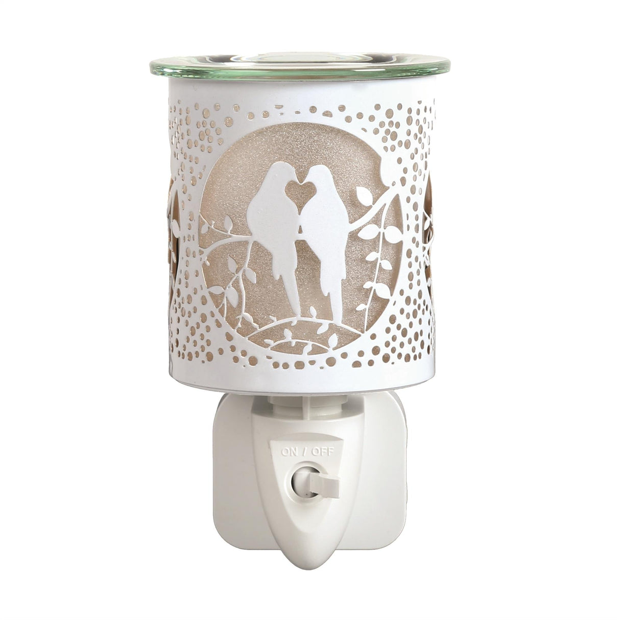 White & Gold love birds plug in wax melt burner